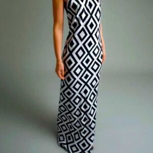 NY COLLECTION Black & White Bohemian Tribal Geometric Design Maxi Dress NWOT